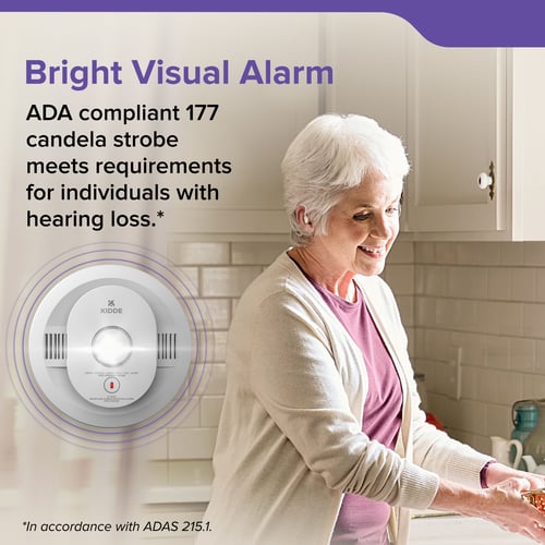 50CUA10-S: Bright Visual Alarm. ADA compliant 177 candela strobe meets requirements for individuals with hearing loss. In accordance with ADAS 215.1.