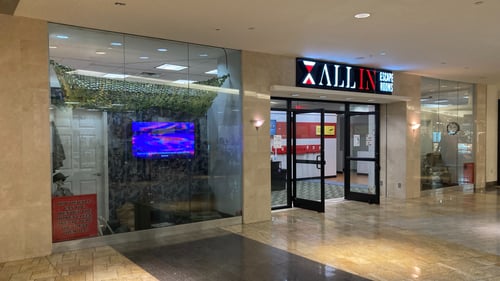 All In Adventures Escape Rooms Storefront located at Connecticut Post Mall in Milford, CT with multiple escape room themes that are perfect for all ages.
