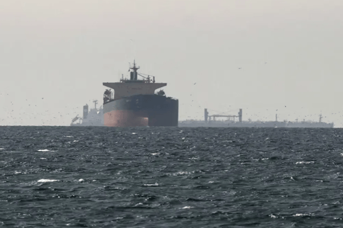 Oil tanker passing through the Strait of Hormuz.