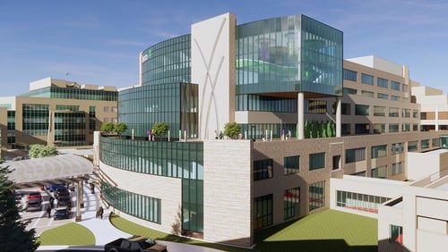 Northeast view rendering of the Mckennan Womens and Childrens building project
