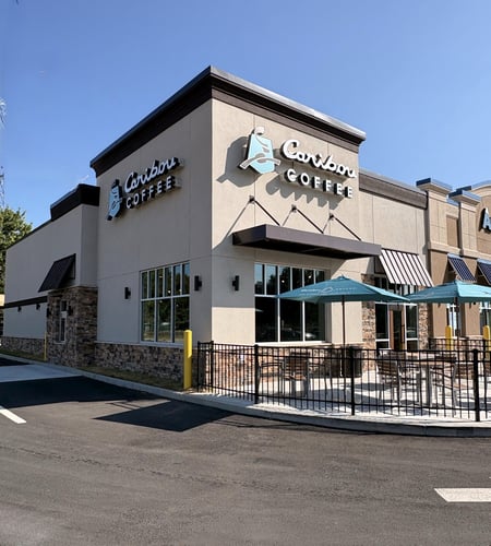 Storefront of the Caribou Coffee at 5181 Stone Mountain Highway in Stone Mountain