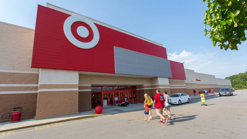 Family walking into entrance of Target