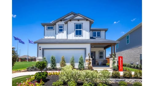 Exterior of new home construction in Buda, TX by Pulte Homes