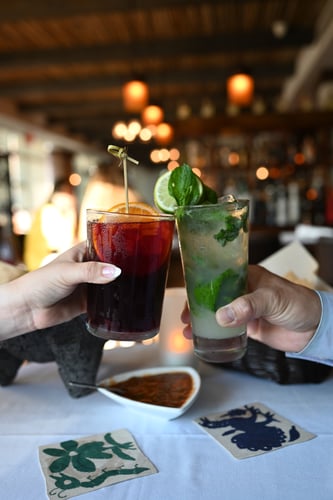 Besito Mexican Huntington, two drinks cheers