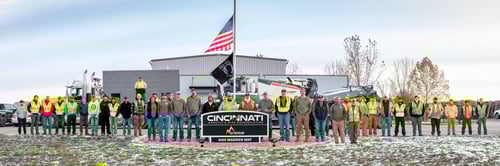 Cincinnati Asphalt crew standing together outside headquarters in Harrison Ohio