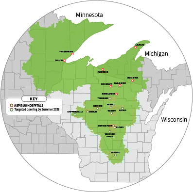 map of the Aspirus service area