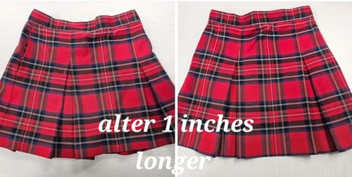 School uniform skirt before and after making it 1 inch longer.
