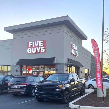 Entrance to the Five Guys restaurant at 270 S. Dupont Highway in Camden Delaware.