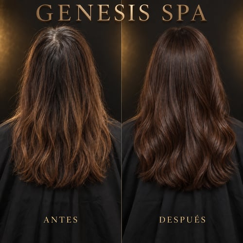 Professional hair color before and after at Genesis Hair Studio & Day Spa