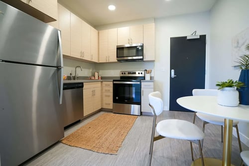 Kitchen with vinyl plank flooring, Canary Lofts, Des Moines, IA, 50311