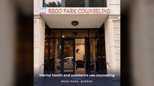 Entrance and sign of Rego Park Counseling on 99th Street, Rego Park, Queens