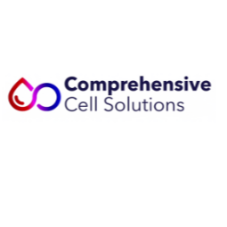 Logo reading Comprehensive Cell Solutions, black text with blood drop to the right of the text.