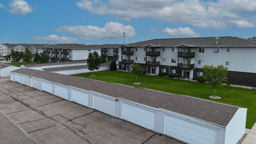 Parking lot with garages