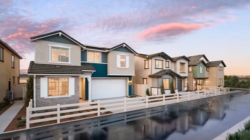 Street view of model homes in Poppy at Wildflower Acres by Pulte Homes in Ontario, CA.