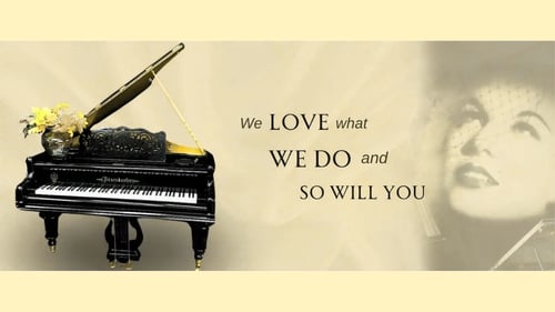 Black grand piano next to picture of a woman