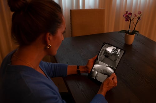 Woman checking security footage
