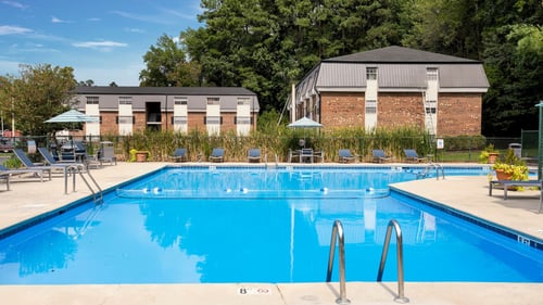 The sparkling pool at Chapel Tower Apartments in Durham, NC
