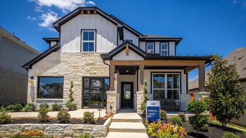 Exterior of new construction home in Buda, TX, at Sunfield by Pulte Homes