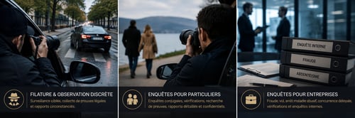Services de détective privé en Suisse romande : filature, observation, enquêtes pour particuliers et entreprises.