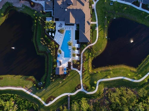 Aerial showing walking path around the community at Retreat at Nona Place, FL, 32832