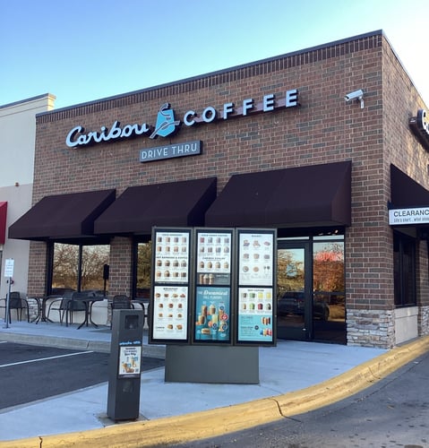 Storefront of the Caribou Coffee at 11611 Leona Road in Eden Prairie