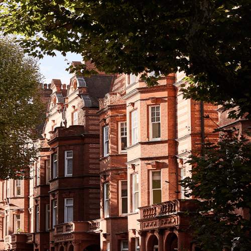 Knight Frank Chelsea Estate Agents - row of elegant red-brick Victorian period buildings, Draycott Place area of Chelsea, London.