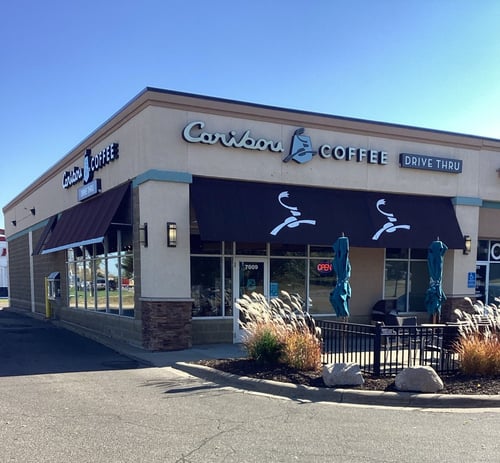 Storefront of the Caribou Coffee at 7009 10th Street North in Oakdale