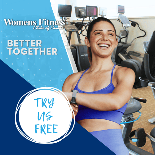 Woman in Pickering gym - Womens Fitness Clubs of Canada - warming up for her workout with a light run on the cardio equipment.