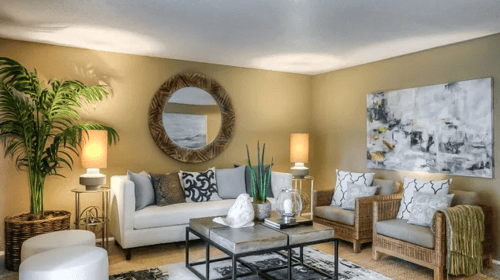 Living room at Woodcreek Apartments, Fairview, OR, 97024