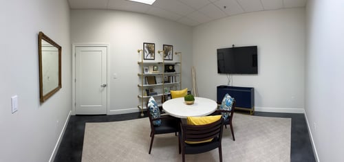 White walls with brown table