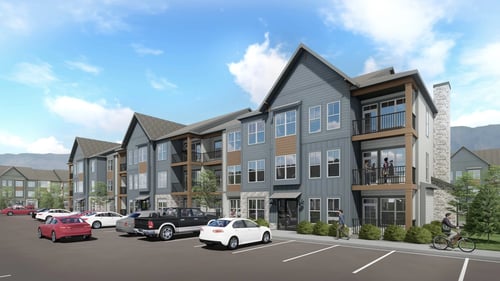 Rendering of the apartment building at The Garrison in Fountain, CO 80817