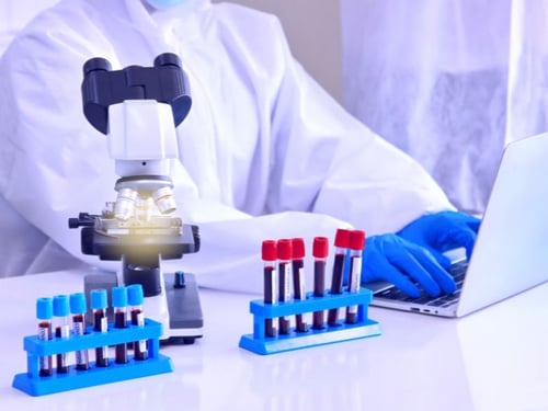 New York Blood Center Enterprises laboratory technician testing blood samples