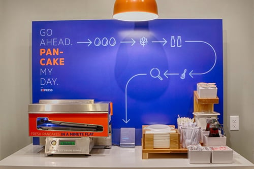 Free breakfast that includes fresh hot pancakes in a minute!
