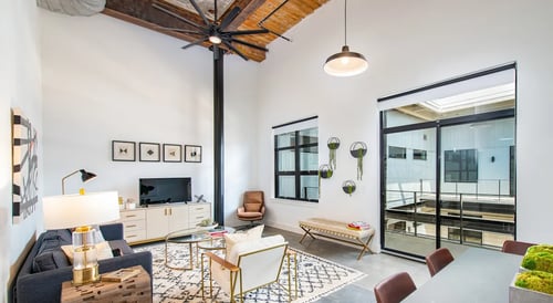 Living room at Judson Mill Lofts Apartments in Greenville, SC