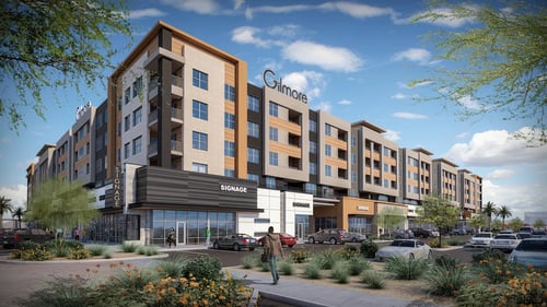 Rendering of the apartment complex at The Residences at The Gilmore in Gilbert, AZ
