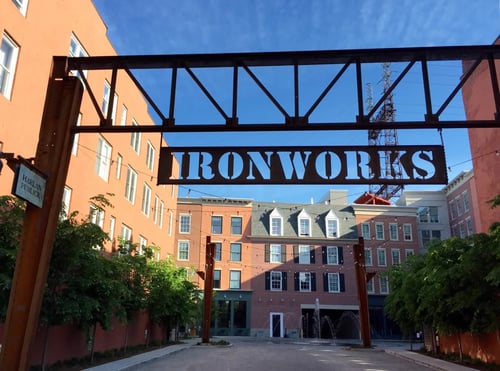 Property entrance and signage at Iron Works Sono in Norwalk, CT, 06854