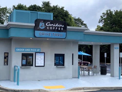 Storefront of the Caribou Coffee at 721 West Taylor Street in Griffin