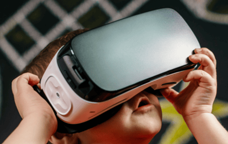 child wearing virtual reality headset
