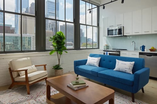 Living room and kitchen at 1600 Callowhill in Philadelphia, PA