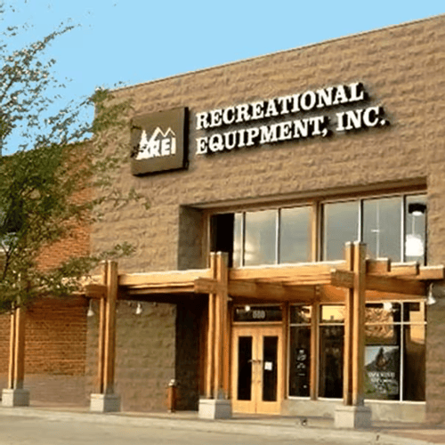 The front of the REI store in Northbrook, Illinois