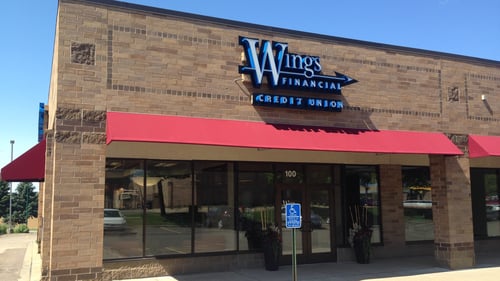 Exterior shot of Wings Credit Union in Eden Prairie, Minnesota.