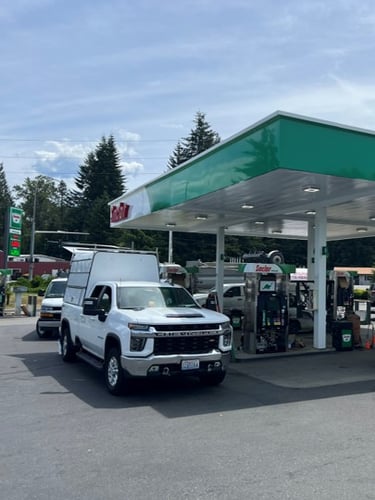 Sinclair gas station fueling island