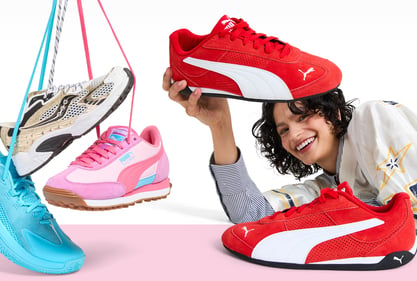 woman with spring summer sneakers in colours from Nike, Puma, Saucony