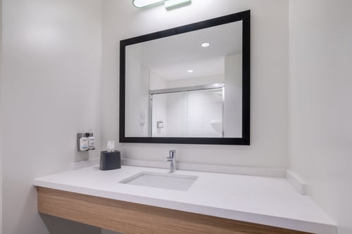 Our guest bathrooms have plenty of counter space to get ready.