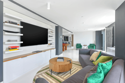 Community Lounge with Coffee Table at 38 6th Ave Apartments, Brooklyn, 11238