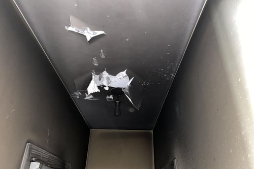 Extensive smoke and soot cover the walls and ceiling of a home after a fire in Myrtle Beach