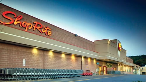Shopping carts lining the entrance of Shop Rite