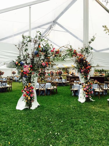 Wedding floral centerieces on a cocktail table