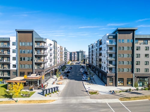 Apartment building at Podium Apartments in Calgary, AB