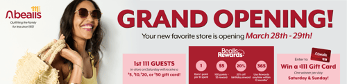 Grand Opening banner for bealls in Vidor. TX. Store Opens March 28th with giveaways!